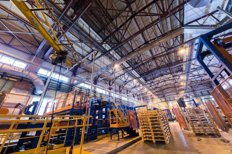electrical production industry equipment at manufacture background